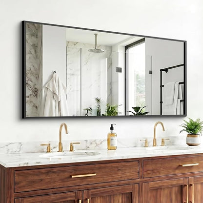 Bathroom Mirror for Wall, 55"x30" Black Vanity Mirror | Sturdy Rectangular Metal Frame, HD Tempered Glass, Hangs Horizontally or Vertically in Bedroom, Living Room, Entryway