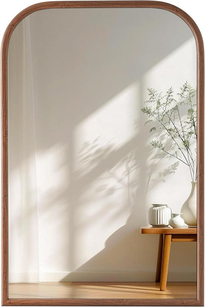 24"x36" Arch Wall Mirror for Wall, Wall Mounted Vanity Mirror for Bedroom, Wood Grain Finish Frame Mirror with Tempered Glass, Vintage Decorative for Bathroom, Entryway, Living Room, Walnut