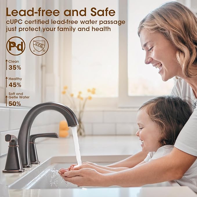 Widespread Bathroom Faucet 3 Hole, Oil-Rubbed Bronze Bathroom Sink Faucet, 2 Handle Brass Bathroom Faucets for Vanity Faucet with Pop Up Drain and 2 Supply Lines