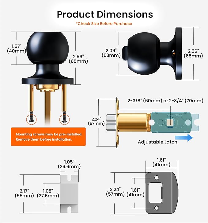 Veise 3 Pack Privacy Interior Door Knobs for Bed & Bathroom, Matte Black | ANSI Grade 3, Keyless, Easy Installation, Thumb Lock Emergency Release, Rust & Fingerprint-proof, Reversible,Classic