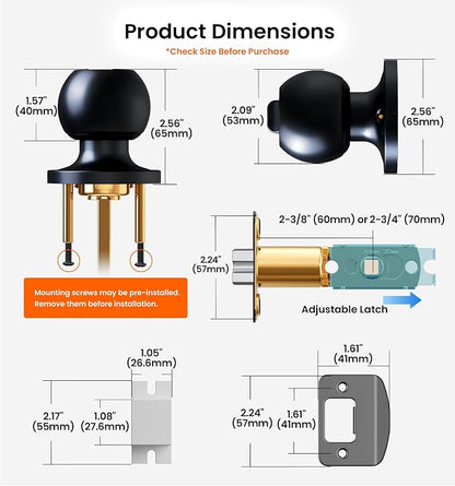 Veise Privacy Interior Door Knobs for Bedroom & Bathroom, Matte Black | ANSI Grade 3, Keyless, Easy Installation, Thumb Lock Emergency Release, Rust & Fingerprint-proof, Reversible,Classic