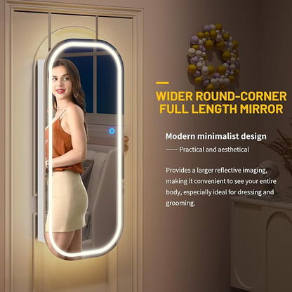 LVSOMT LED Mirror Jewelry Cabinet, Wall/Door Jewelry Organizer, 16"W, White | Lockable Jewelry Armoire with Full Length Mirror, 65 Ring and 108 Earring Slots, Foldable Shelf, Rounded Corner