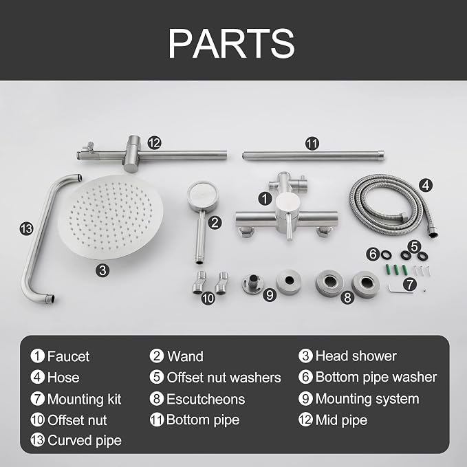 SS304 Shower Faucet Set - Outdoor Kit - Outdoor Fixtures with Brushed Nickel Shower Head & Handheld Spray, High Pressure