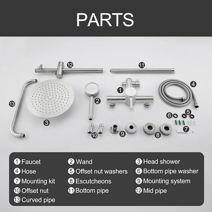 SS304 Shower Faucet Set - Outdoor Kit - Outdoor Fixtures with Brushed Nickel Shower Head & Handheld Spray, High Pressure