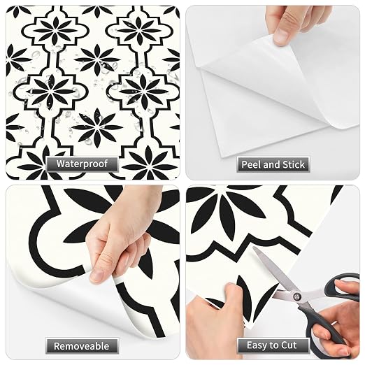 MORCART Peel and Stick Floor Tile, Vinyl Flooring Waterproof, DIY Flooring for Bathroom, Kitchen, Fireplace, Pet House, Stairs, Bedrooms, Wall (40PCS,7.87" x 7.87",Black)