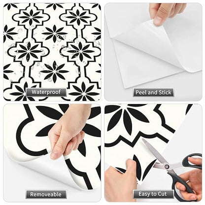 MORCART Peel and Stick Floor Tile, Vinyl Flooring Waterproof, DIY Flooring for Bathroom, Kitchen, Fireplace, Pet House, Stairs, Bedrooms, Wall (40PCS,7.87" x 7.87",Black)