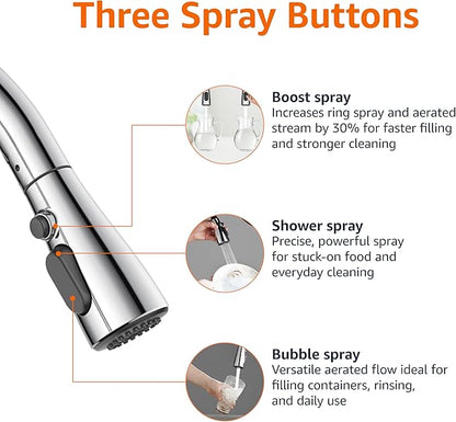Amazon Basics Pull-Down Sprayer Kitchen Faucet with Fast Mount, 3 Spray Mode, Chrome Finish, Easy Installation, 1-Pack