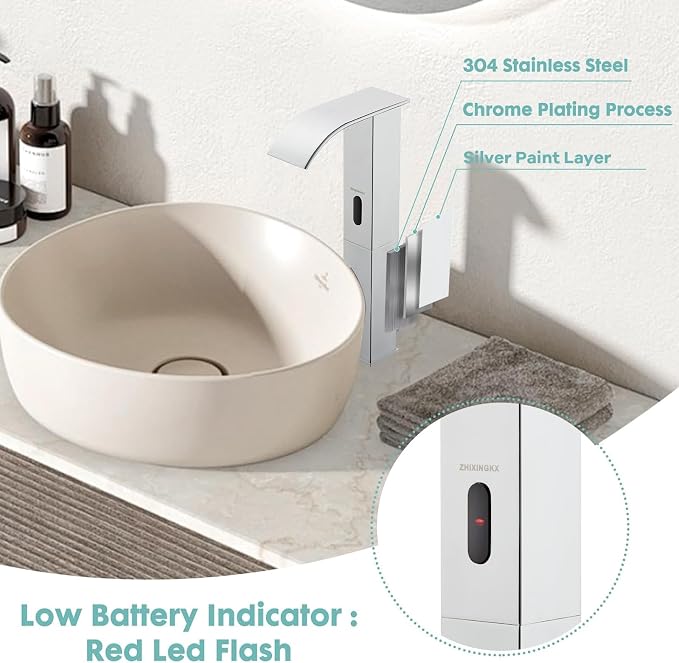 Touchless Bathroom Sink Faucets for 1 Hole, Hands-Free Automatic Motion Sensor Faucets with Tall Body,Black Waterfall Sink Faucets for Bathroom (Tall Body, Chrome)