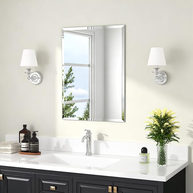 22x30 Inch Bathroom Mirrors for Over Sink, Frameless Mirrors for Wall | Beveled Bathroom Mirror, Bathroom Vanity Mirror for Bedroom Living Room Entryway Home Decor
