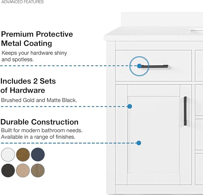 OVE Decors Bailey 48 in. Single Sink Freestanding White Bathroom Vanity with White Quartz Top, Matching Backsplash, Power Bar and Matte Black Hardware