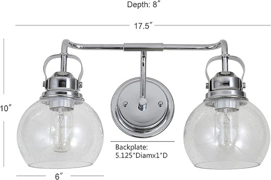 JONATHAN Y 17.5" Chrome Shirley 2-Light Bathroom Vanity Light, Metal Wall Sconce, Clear Seeded Glass Shade, Modern Transitional Farmhouse Fixture, LED Bulbs Included JYL7404A