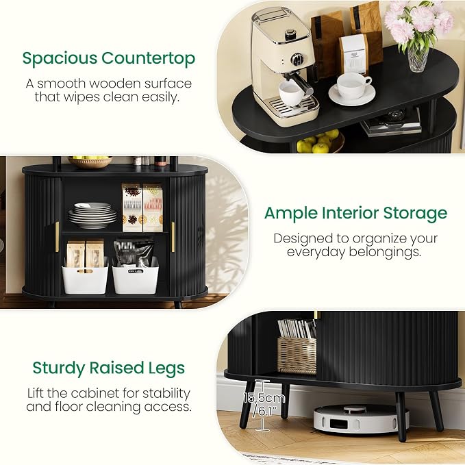 CHOEZON Bathroom Storage Cabinet, Bathroom Cabinet with Sliding Doors, Freestanding Floor Cabinet with Gold Handles, Modern Bathroom Organizer and Storage, for Bathroom, Kitchen, Entryway, Black