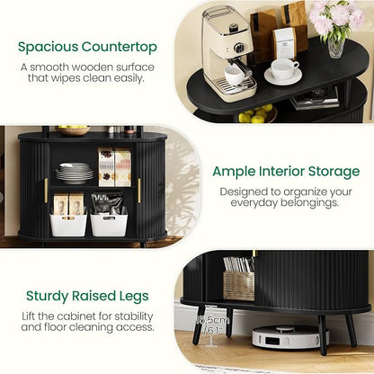 CHOEZON Bathroom Storage Cabinet, Bathroom Cabinet with Sliding Doors, Freestanding Floor Cabinet with Gold Handles, Modern Bathroom Organizer and Storage, for Bathroom, Kitchen, Entryway, Black