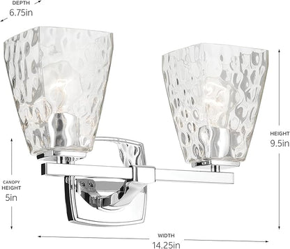 Kichler Marant 14.25" 2-Light Vanity Light with Clear Water Glass in Chrome, for Bathroom, Powder Room, Over a Mirror, (14.25" W x 9.5" H), 55215CHWTR