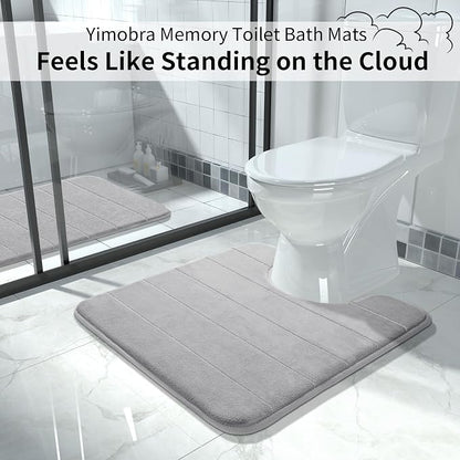 Yimobra Memory Foam Toilet Bath Mat U-Shaped, Soft and Comfortable, Super Water Absorption, Non-Slip, Thick, Machine Wash and Easier to Dry for Bathroom Commode Contour Rug, 24 X 24 Inches, Gray