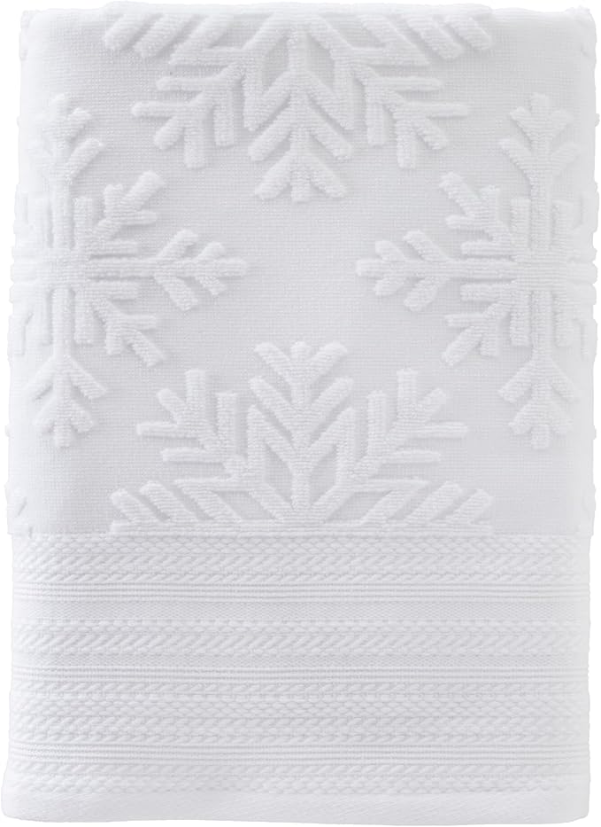 SKL Home Christmas/Winter Subtle Snowflakes Bath Towel, 100% Cotton, White | 550 GSM. Soft & absorbent. Textured jacquard pattern. Great for use in the bathroom, kitchen or bar & gifting.