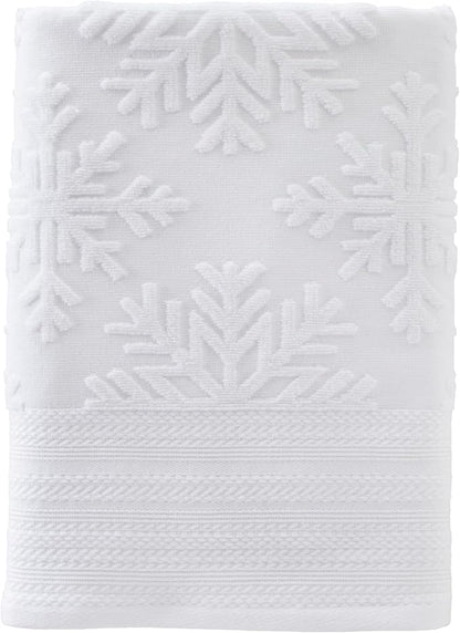 SKL Home Christmas/Winter Subtle Snowflakes Bath Towel, 100% Cotton, White | 550 GSM. Soft & absorbent. Textured jacquard pattern. Great for use in the bathroom, kitchen or bar & gifting.