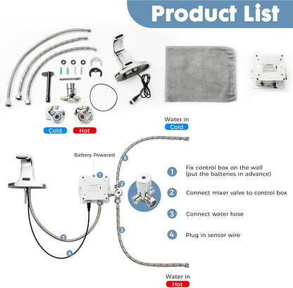 Touchless Bathroom Sink Faucet, Automatic Sensor Faucet for 3 Hole,Touchless Chrome Faucet for Bathroom Sink