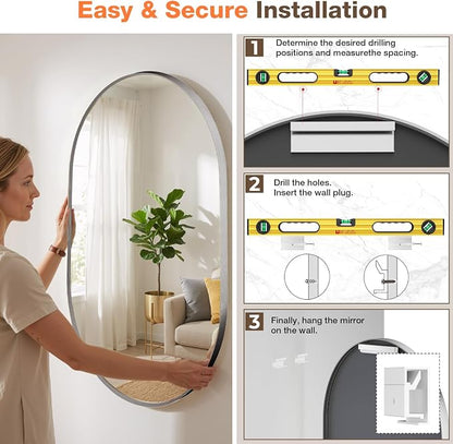 20"x30" Brushed Nickel Oval Bathroom Mirror for Over Sink, Vanity Mirror | Aluminum Alloy Frame, Clear Reflection, Rust-Resistant, Vertical or Horizontal, Wall Mount, Bedroom and Entryway