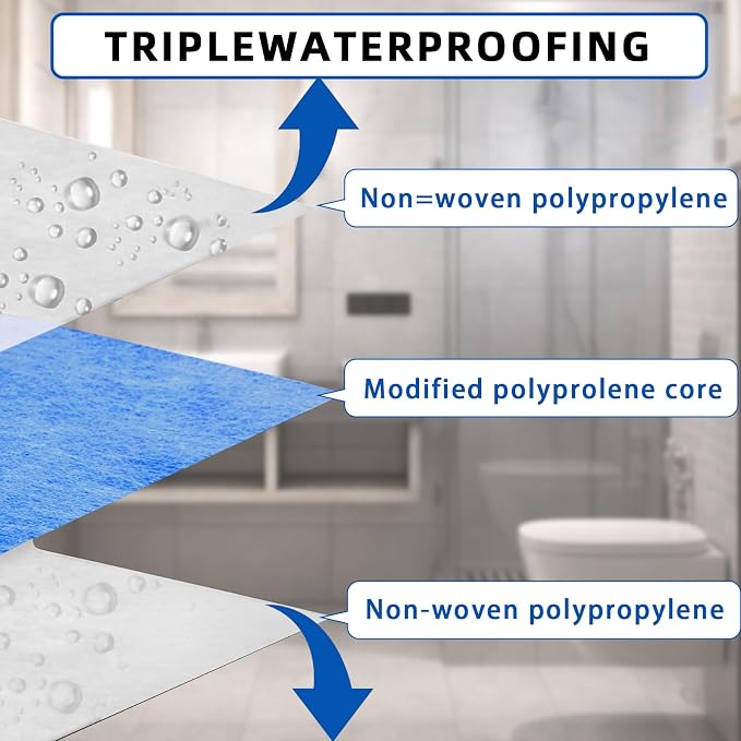 Shower Waterproofing Membrane Roll, 3.3x98.5 FT, 323 Sq Ft, 23.6 Mil | Blue HDPE membrane for tile shower walls, floors, bathrooms and saunas; bonds with thin-set mortar for reliable installation