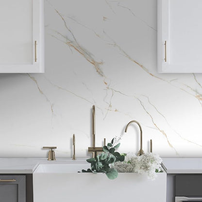 Marble Peel and Stick Waterproof Wall Paneling, 118" x 47" Statuario Gold Matte Finish Self-Adhesive Backsplash Tile Vinyl Wall Panel for Kitchen Bathroom Wall Decor, Covers 38.75 Sq. Ft.