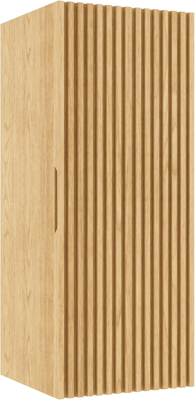 12" Wall-Mounted Floating Striped Bathroom Vanity Side Cabinet with a Door and a Shelf, (Suitable for Sedona Bathroom Vanity), Light Oak