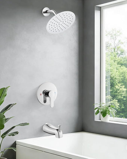 Airuida Shower Faucet Set with Tub Spout,8" Bathtub Faucet-Chrome Polish | Male Threads Rough-In Valve,Round Head Shower System,Tub and Shower Kit Set