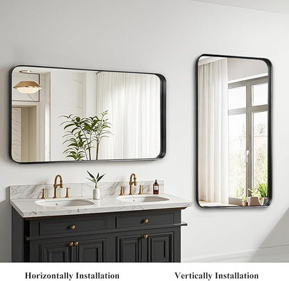 Fabuday Bathroom Mirror with Black Frame - 24x40 Inch Rectangle Wall Mounted Mirrors for Over Sink, Modern Farmhouse Style, Horizontal or Vertical Hanging, Matte Finish, Durable Construction