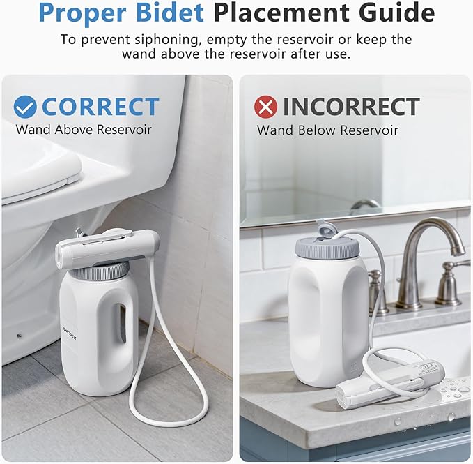 Portable Bidet for Home & Hotel use, Travel Bidet with Adjustable High Pressure & Flush Angle, IPX7 Waterproof, 1600mAh Electric Bidet for Women & Men with 2.5L Reservoir