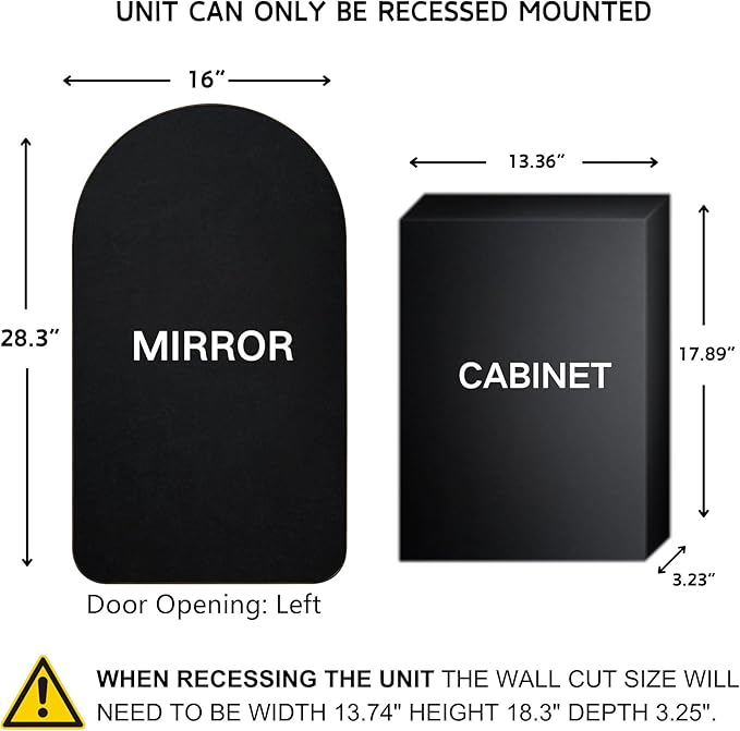 Chrome Arched Recessed Bathroom Medicine Cabinet with Mirror Stainless Steel Metal Framed Rectangular Bathroom Cabinet with Mirror 16x28.3''