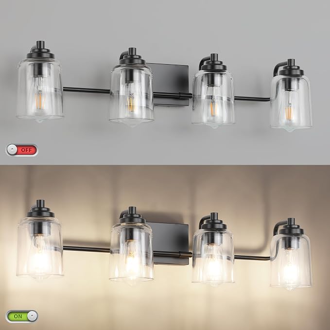 Solfart 4 Lights Matt Black Bathroom Vanity Lights Over Mirror