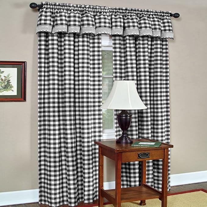 Sweet Home Collection Kitchen Window Curtain Panel Treatment, 63", Black/White
