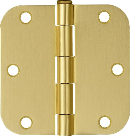 Design House Interior Door Hinges, 3.5 in. x 3.5 in., Rounded, 5/8-in. Radius, Steel, Pre-Lubricated, Door Hardware, Satin Brass, 3-Pack, 181396