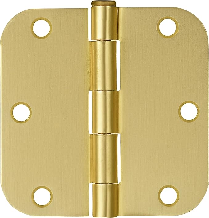 Design House Interior Door Hinges, 3.5 in. x 3.5 in., Rounded, 5/8-in. Radius, Steel, Pre-Lubricated, Satin Brass, 12-Pack, 189795