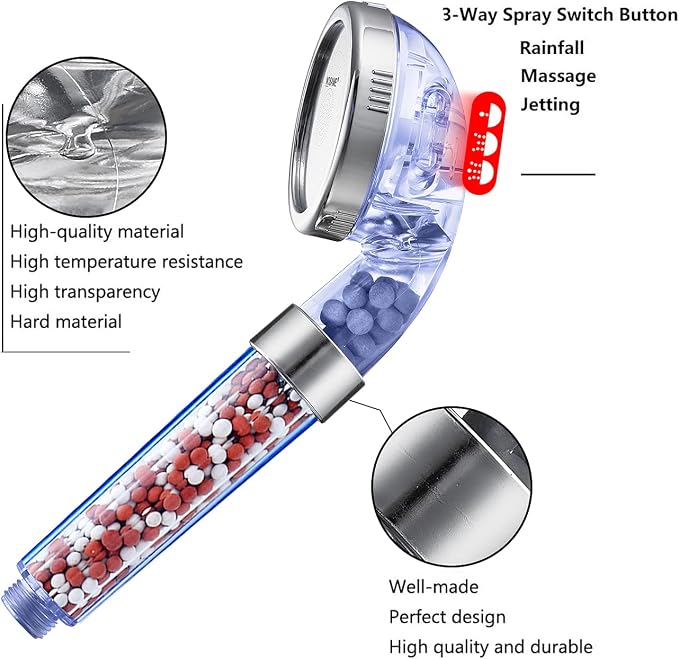 NOSAME Shower Head, Filter Filtration High Pressure Water Saving 3 Mode Function Spray Handheld Showerheads for Dry Skin & Hair | Handheld Showerheads, Filter Filtration High Pressure Water Saving 3 Mode Function Spray Shower Head for Dry Skin & Hair