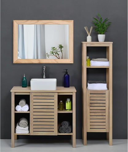 AAZZKANG Rustic Mirrors for Wall Rectangle Wood Frame Mirror Decorative for Farmhouse Bedroom Bathroom Living Room Large 20"x16"