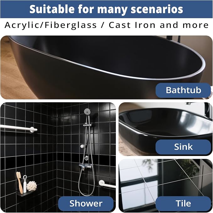 DWIL Tub Paint, Tub and Tile Refinishing Kit with Tools, Bathtub Paint Water Based &Low Odor, Easy to Use for Sink Bathroom Shower, Black 35oz/50-55sq.ft