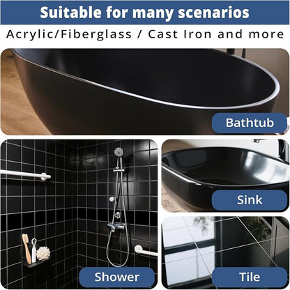 DWIL Tub Paint, Tub and Tile Refinishing Kit with Tools, Bathtub Paint Water Based &Low Odor, Easy to Use for Sink Bathroom Shower, Black 35oz/50-55sq.ft