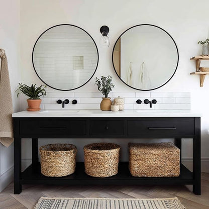 Black Bathroom Mirror 30 inch, 2 Pack Wall Mirror,Matte Metal Frame | High Definition Mirror, Easy Installation, Circular Mirrors for Living room Cloakroom, Hallway, Bathroom