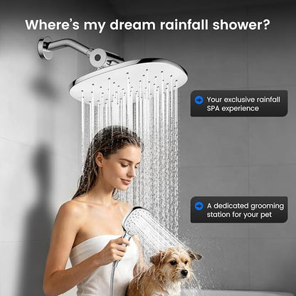 10" Rain Shower Head with Handheld Spray, Dual High Pressure Showerhead | Rainfall Shower Heads Combo with Multi Spray, Detachable Hand Showerhead Set with 71 Inch Shower Hose & Extra Holder