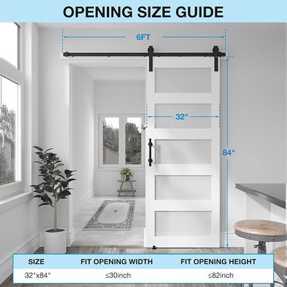 32in x 84in 5-Panel Sliding Glass Barn Door with 4ft Hardware Kit | Easy Assembly with Pre-Drilled Holes, Waterproof, Frosted Glass for Bathroom-Fit Max Opening 30in x 82in