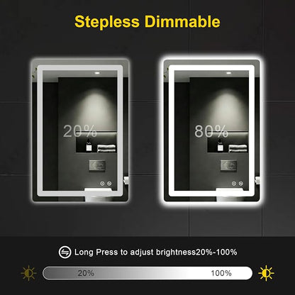 LED Bathroom Mirror with Lights, 20"x30" Lighted Vanity Mirror for Wall | Anti-Fog, Dimmable 3 Color Light, Backlit+Frontlit, Shatterproof Tempered Glass, Memory Function
