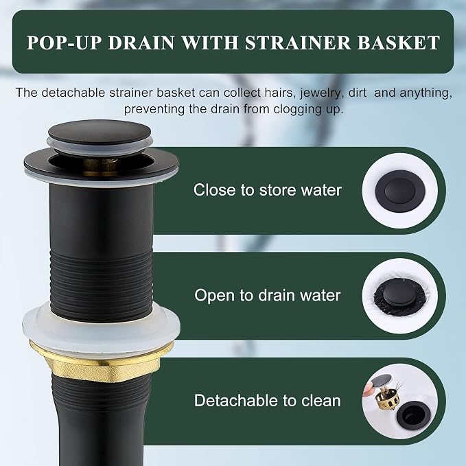 TONNY Single Handle Black Bathroom Sink Faucet | Tall Vanity Faucet with Deck Plate for 1 or 3 Holes, Stainless Steel, with Pop Up Drain for Vessel Sink Laundry Lavatory RV