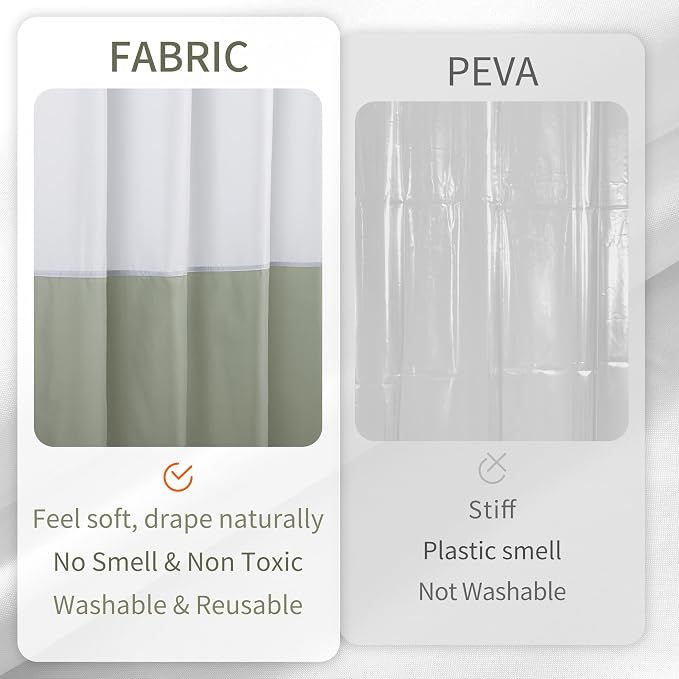 ALYVIA SPRING Waterproof Fabric Shower Curtain or Liner White/Sage, 72x72 | 3 Magnets, Soft Cloth & Hotel Quality, Machine Washable, Light-Weight, Standard Size
