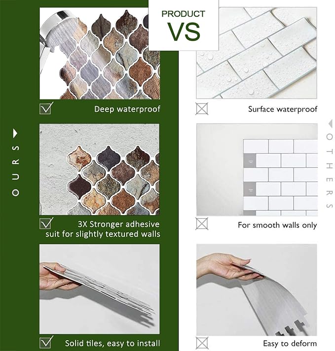 STICKGOO Arabesque Peel and Stick Backsplash, 12”X12” Backsplash Tile for Kitchen Peel and Stick, Self Adhesive Wall Tile Stick on Tiles (Thicker Design, Multicolor Sandstone)
