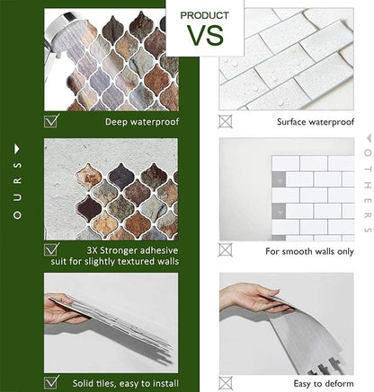 STICKGOO Arabesque Peel and Stick Backsplash, 12”X12” Backsplash Tile for Kitchen Peel and Stick, Self Adhesive Wall Tile Stick on Tiles (Thicker Design, Multicolor Sandstone)