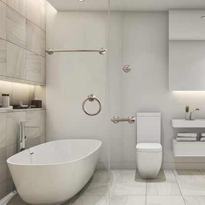SENTO ROBIKI Modern Nickel Bathroom Hardware Accessories Set, Includes Robe Hook, Toilet Paper Holder, Towel Ring, 24" Towel Bar, Duty Metal Bath Hardware Set Wall Mounted(4-Piece, Satin Nickel)