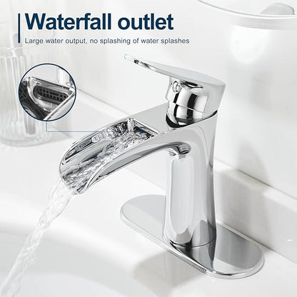 VOTON Chrome Bathroom Faucets Single Handle Waterfall Sink Faucet One Hole or Three Holes with Deck Mount Vanity Farmhouse RV Vessel Basin Faucet