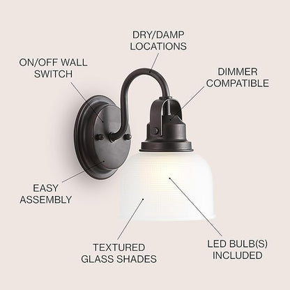 JONATHAN Y 5.75" Oil Rubbed Bronze Modern Bathroom Vanity Light, 1-Light LED Wall Sconce, Clear Glass Bell Shade for Mirror Hallway Kitchen, ETL Listed, LED Bulb Included (JYL7407C)