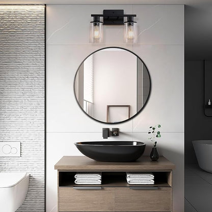 2-Light Matte Black Bathroom Vanity Light,Bathroom Light Fixtures Over Mirror with Clear Glass Shade,Modern Farmhouse Wall Sconces Lighting for Kitchen Living Room Cabinet